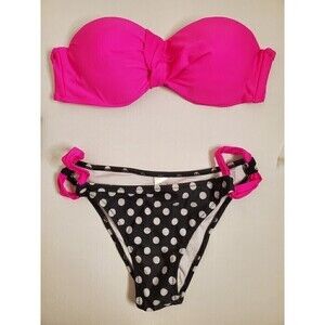 MAMA Bear Women's 2pc Push Up Swimwear Bikini Pink/Black Polka-dot Size M